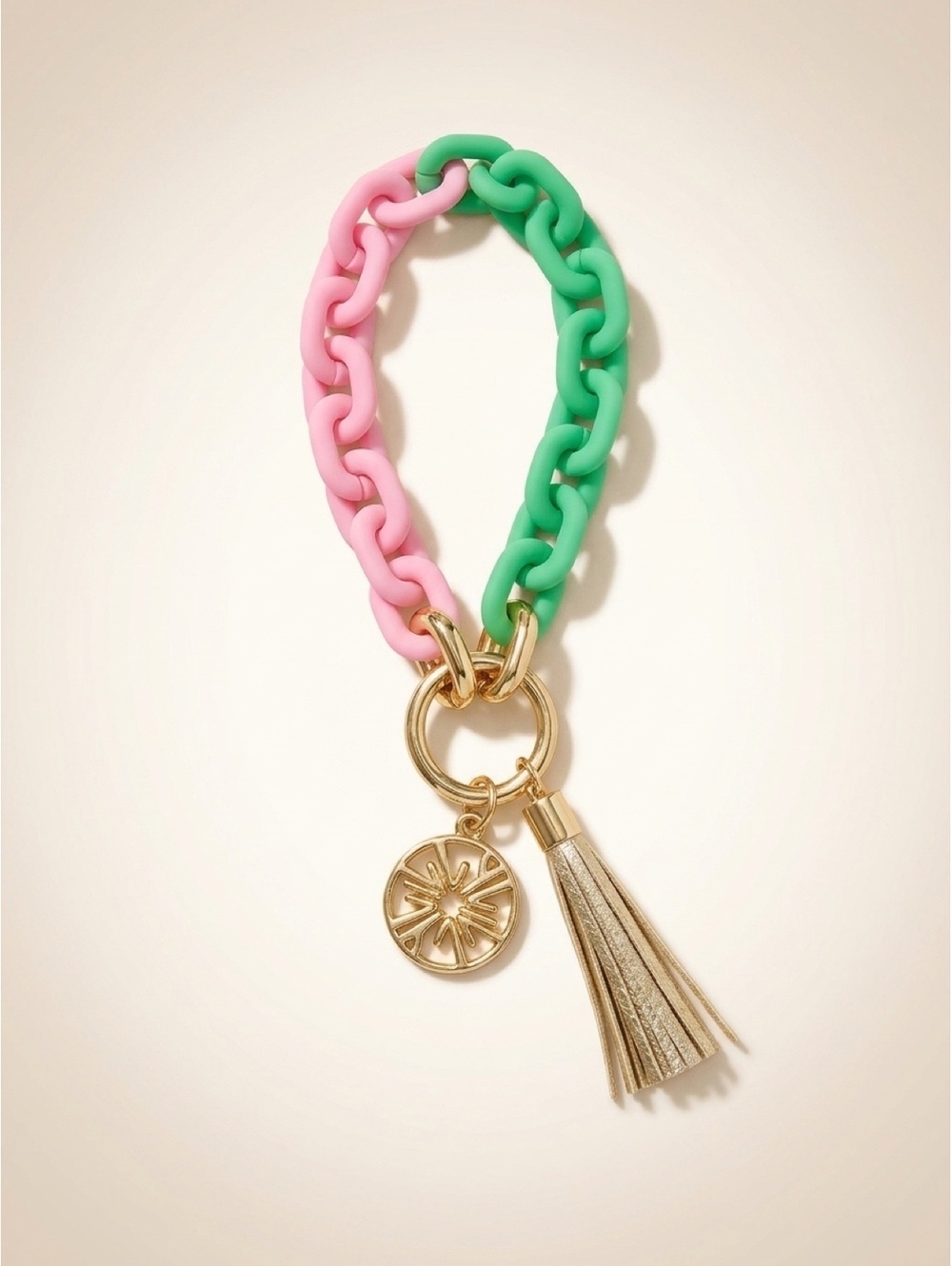 Lilly Pulitzer Mint and Rose Chain Link Keychain with Tassel and Charm NWT